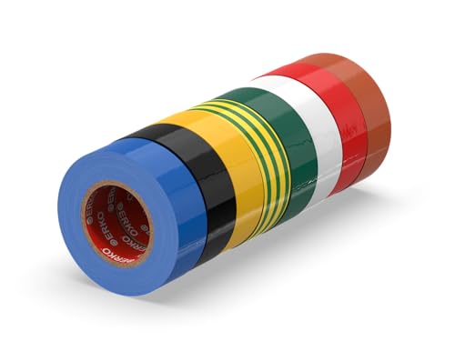 ERKO Isolierband Multicolor 19mm x 20m PVC Set 8 Stück Elektrische Leitungen Reparatur, Hochflexibel mit starker Klebekraft, Chemiebeständig, Wasserfest, Farbig Set, Klebeband, Bunt von ERKO