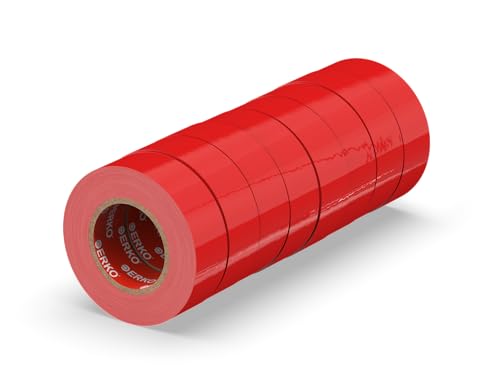 ERKO - PVC Isolierband Set 19mm x 20m | Elektrische Leitungen Reparatur | Hochflexibel mit starker Klebekraft | Chemiebeständig, Rot, 8er-Pack, Polyvinyl Chlorid von ERKO