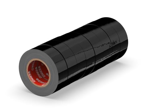 ERKO - PVC Isolierband Set 19mm x 20m | Elektrische Leitungen Reparatur | Hochflexibel mit starker Klebekraft | Chemiebeständig, Schwarz, 8er-Pack, Polyvinyl Chlorid von ERKO