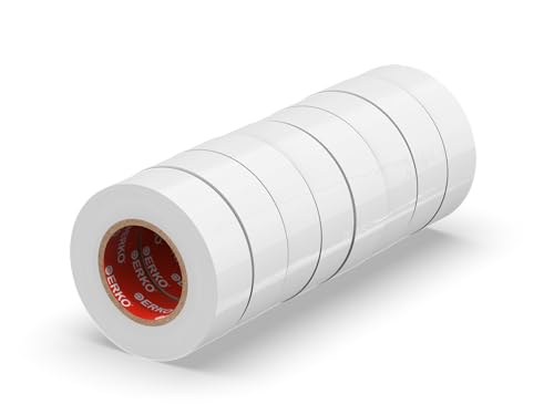 ERKO - PVC Isolierband Set 19mm x 20m | Elektrische Leitungen Reparatur | Hochflexibel mit starker Klebekraft | Chemiebeständig, Weiß, 8er-Pack, Polyvinyl Chlorid von ERKO