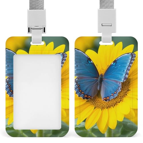 Ausweishalter, Motiv: Sonnenblume, blauer Schmetterling, niedlich, mit Umhängeband, vertikale Kartenschutzhülle für Arbeit, Büro, Krankenschwester, medizinische Lehrer, Frauen Ausweishalter, Motiv: Sonnenblume, blauer Schmetterling, niedlich, mit Umhängeband, vertikale Kartenschutzhülle für Arbeit, Büro, Krankenschwester, medizinische Lehrer, Frauen von ERSTSNCK