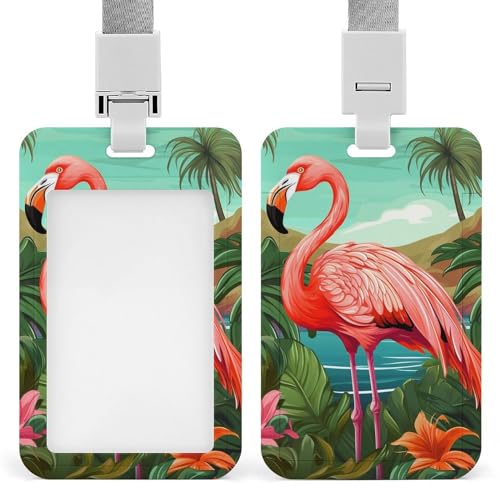 Ausweishalter, Motiv: tropischer Flamingo, niedlich, mit Umhängeband, vertikale Kartenschutzhülle für Arbeit, Büro, Krankenschwester, medizinische Lehrer, Frauen Ausweishalter, Motiv: tropischer Flamingo, niedlich, mit Umhängeband, vertikale Kartenschutzhülle für Arbeit, Büro, Krankenschwester, medizinische Lehrer, Frauen von ERSTSNCK