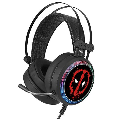 ERT GROUP Deadpool Kopfhörer, Gaming Headset mit Mikrofon, Over Ear Kopfhörer mit verstellbarem Kopfband, 2,2 m USB-Headset, LED-Ohrmuscheln mit Marvel-Design ERT Gaming Headset Universal von ERT GROUP