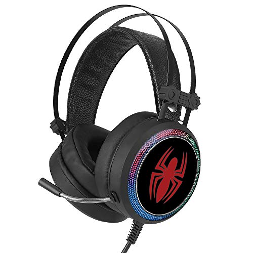 ERT GROUP Spiderman Kopfhörer, Gaming-Headset mit Mikrofon, Over-Ear-Kopfhörer mit verstellbarem Kopfband, 2,2 m USB-Headset, LED-Ohrmuscheln mit Marvel-Design von ERT GROUP
