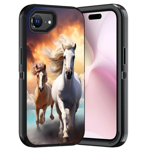 ERWYTYIOI Schutzhülle für iPhone 16e, strapazierfähig, 3-lagig, Militärqualität, kratzfest, stoßfest, stilvolle Handy-Schutzhülle für iPhone 16e (6,1 Zoll, 2025), Laufpferd von ERWYTYIOI