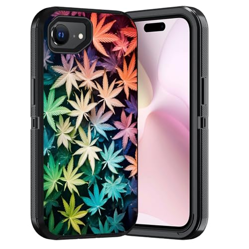 ERWYTYIOI Schutzhülle für iPhone 16e, strapazierfähig, 3-lagig, Militärqualität, kratzfest, stoßfest, stilvolle Handy-Schutzhülle für iPhone 16e (6,1 Zoll, 2025), Marihuana-Blatt-Weed von ERWYTYIOI