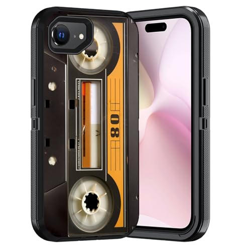 ERWYTYIOI Schutzhülle für iPhone 16e, strapazierfähig, 3-lagig, Militärqualität, kratzfest, stoßfest, stilvolle Handy-Schutzhülle für iPhone 16e (6,1 Zoll, 2025), Retro-Tap-Recorder von ERWYTYIOI