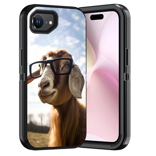ERWYTYIOI Schutzhülle für iPhone 16e, strapazierfähig, 3-lagig, Militärqualität, kratzfest, stoßfest, stilvolle Handy-Schutzhülle für iPhone 16e (6,1 Zoll, 2025), lustige Ziege von ERWYTYIOI