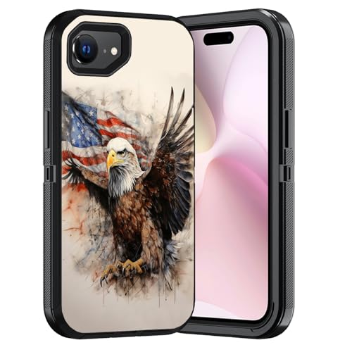 ERWYTYIOI Schutzhülle für iPhone 16e, strapazierfähig, 3-lagig, Militärqualität, kratzfest, stoßfest, stilvolle Handy-Schutzhülle für iPhone 16e (6,1 Zoll, 2025), patriotische amerikanische Flagge von ERWYTYIOI