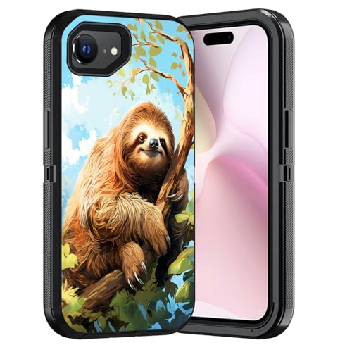 ERWYTYIOI Schutzhülle für iPhone 16e, strapazierfähig, 3-lagig, Militärqualität, kratzfest, stoßfest, stilvolle Handy-Schutzhülle für iPhone 16e (6,1 Zoll, 2025), süßes Faultier von ERWYTYIOI
