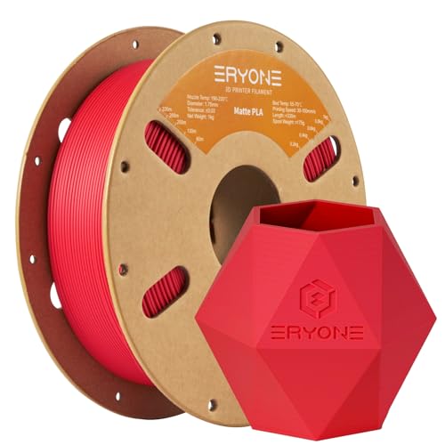 ERYONE 3D Drucker Matte Filament PLA 1 kg 1 Spool, 1.75mm +/-0.03mm, Matte Rot von ERYONE