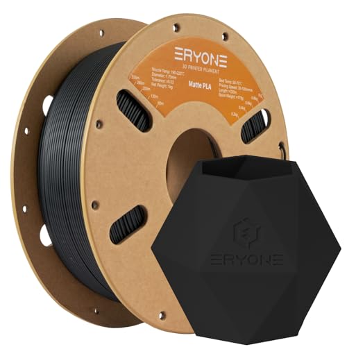 ERYONE Matte PLA 3D Drucker Filament 1.75mm, Maßgenauigkeit +/- 0.03 mm, 1 kg 1 Spule, Matte Schwarz von ERYONE