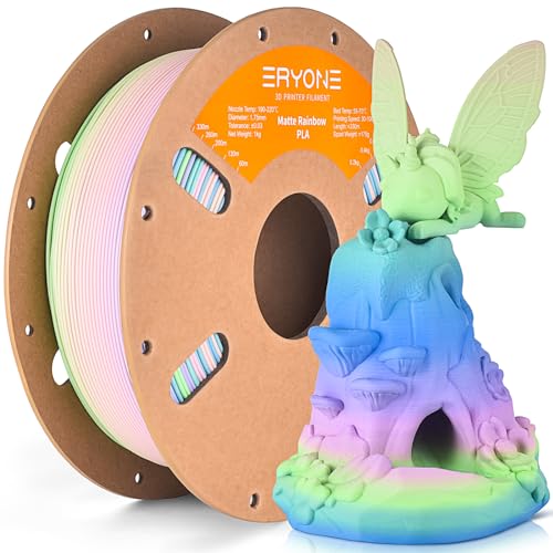ERYONE Matte PLA 3D Drucker Filament 1.75mm,Multicolor Matte Rainbow PLA Filame, Maßgenauigkeit +/- 0.03 mm, 1 kg 1 Spule, Matter Rainbow Watercolor von ERYONE