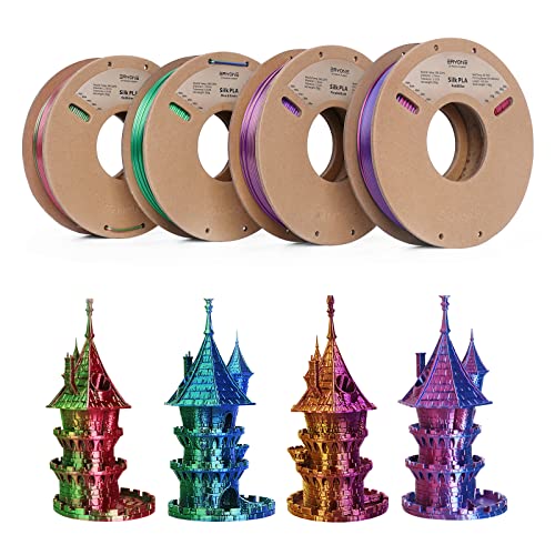ERYONE Dual Color Silk PLA Filament 1.75mm, 3D Printer Filament PLA +/-0.03mm, 4x250g /Pack, Blue/Green, Red/Green, Red/Blue, Purple/Gold von ERYONE