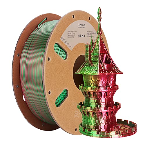 ERYONE Dual Zweifarbig PLA Filament 1.75mm, 3D Drucker Filament 1kg Spule +/- 0,03 mm, Rote und Grüne Seide von ERYONE