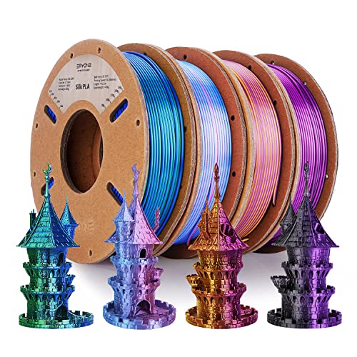 ERYONE Dual Zweifarbig Silk PLA Filament 1.75mm, 3D Printer Filament PLA +/-0.03mm, 4x250g /Pack, Blau/Grün, Rosenrot/Hellblau, Schwarz/Violett, Violett/Gold von ERYONE