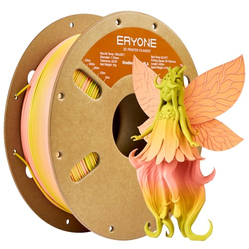 ERYONE Matte PLA 3D Drucker Filament 1.75mm, Matte Gradient Rainbow PLA, Maßgenauigkeit +/- 0.03 mm, 1 kg 1 Spule, Mattes mehrfarbiges PLA, Matter finanzieller Farbverlauf (Rosa & Gelb grün) von ERYONE