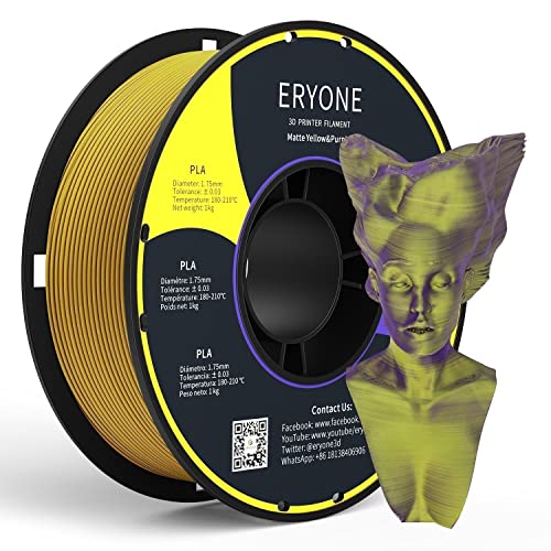 ERYONE Matte Zweifarbig PLA 3D Drucker Filament 1,75 mm +/- 0,03 mm, 1KG f¨¹r 3D-Drucker, Gelb & Lila von ERYONE