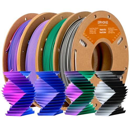 ERYONE Mattes zweifarbiges Coextrusionsfilament PLA 1,75 mm +/- 0,03 mm, mattes zweifarbiges PLA-Filament für 3D-Drucker, 0,25 kg * 4er-Pack Spule von ERYONE