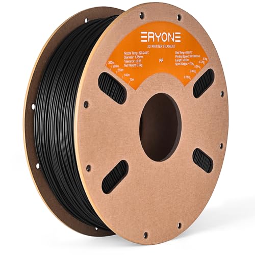 ERYONE PP Filament 1.75mm +/-0.03mm for 3D Printer, 900g/Spool, Black von ERYONE