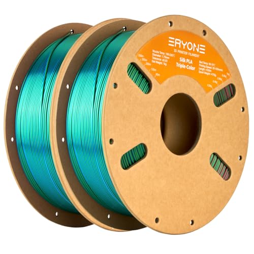 ERYONE Seiden-Tri-Color-Coextrusions-PLA-2-kg-Filament, 3D-Drucker 1,75 mm +/- 0,03 mm, dreifarbiges Filament, 2er-Pack, 1-kg-Kartonspule (2,2 lbs), Seide Rot, Blau und Grün von ERYONE