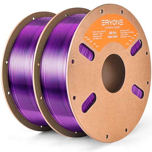 ERYONE Seiden-Zweifarben-Filament PLA 2 kg, 3D-Drucker 1,75 mm +/- 0,03 mm, Seiden-Koextrusions-PLA-glänzendes Filament, 2er-Pack, 1 kg Pappspule (2,2 lbs), Seide, Schwarz und Lila von ERYONE