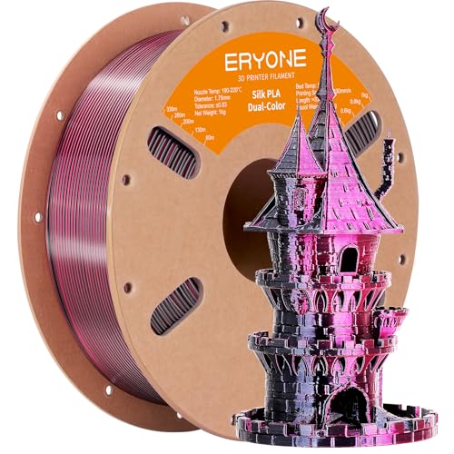 ERYONE Silk Dual Color Filament PLA 3D Printer 1.75mm, -0.03mm, Coextrusion Filament PLA Shiny Filament 1kg(2.2lbs), Black&Rose von ERYONE
