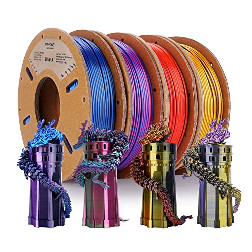 ERYONE Silk PLA Filament 1.75mm, -0.03mm, 4x0.25 kg/Spool/Pack, Tri Color Rot/Gold/Schwarz, Gold/Lila/Schwarz, Blau/Lila/Schwarz, Rot/Blau/Grün von ERYONE