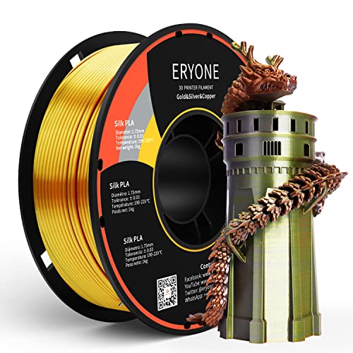 ERYONE Tri Color Silk PLA Filament 1.75mm, 3D Printer Filament PLA +/-0.03mm 1KG/Spool, Silk Gold Silber and Copper von ERYONE