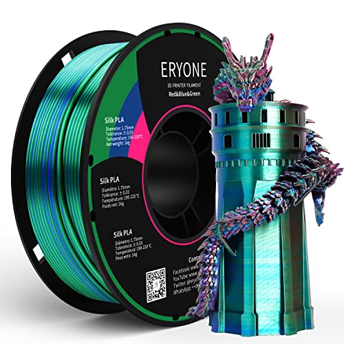 ERYONE Tri Color Silk PLA Filament 1.75mm, 3D Printer Filament PLA +/-0.03mm 1KG/Spool, Silk Rot Blau and Grün von ERYONE