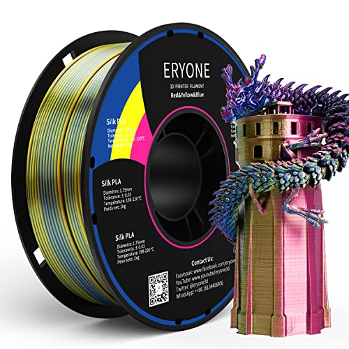 ERYONE Tri Color Silk PLA Filament 1.75mm, 3D Printer Filament PLA +/-0.03mm 1KG/Spool, Silk Rot Gelb and Blau von ERYONE