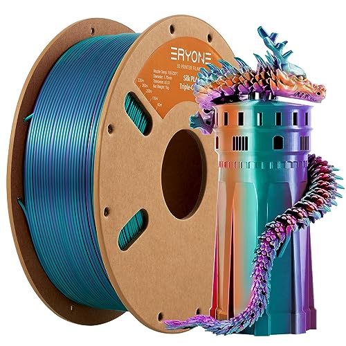ERYONE Tri Color Silk PLA Filament 1.75mm, 3D Printer Filament PLA +/-0.03mm 1KG/Spool, Tri Color Purple, Blue purple and Burnt Orange von ERYONE