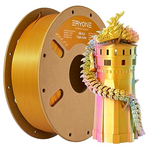 ERYONE Tri Color Silk PLA Filament 1.75mm, 3D Printer Filament PLA +/-0.03mm 1KG/Spool, Tri Color Turquosie, Reddish Orange and Gold von ERYONE