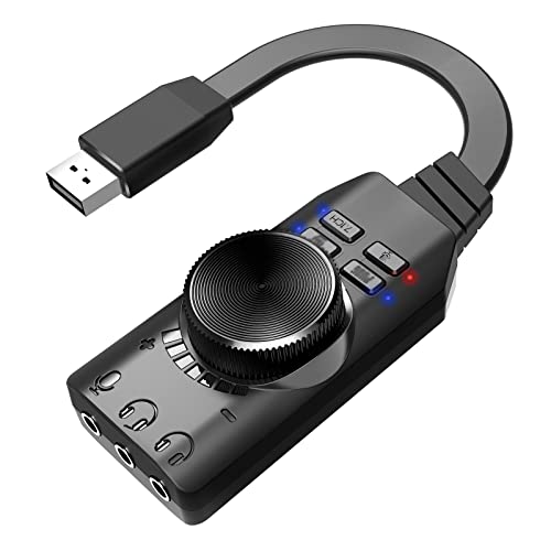 ERYUE Kopfhörer-Mikrofonbuchsen,GS3 USB 2.0 Externe Soundkarte, virtueller 7.1-Kanal-Soundkarten-Adapter, Plug-and-Play mit Kopfhörer-Mikrofon-Anschlüssen, Lautstärkeregelung, Stummschaltung des von ERYUE