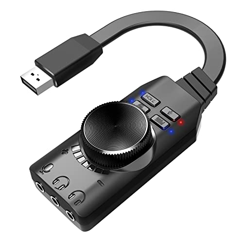 ERYUE Soundkartenadapter,GS3 USB 2.0 Externe Soundkarte, virtueller 7.1-Kanal-Soundkarten-Adapter, Plug-and-Play mit Kopfhörer-Mikrofon-Anschlüssen, Lautstärkeregler, Stummschaltung, Mikrofonspiele, von ERYUE