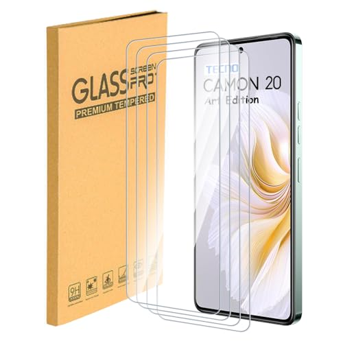 Displayschutzfolie aus gehärtetem Glas, kompatibel mit Tecno Camon 20 Avocado Art, 9H Härte, ultraklar, kratzfest, einfache Installation, hüllenfreundlich, berührungsempfindlich, 4 Stück von ESACMOT