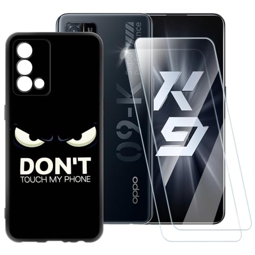ESACMOT Don't Touch Pattern Schutzhülle kompatibel mit Oppo K9 5G + [2er-Pack] Displayschutzfolie aus gehärtetem Glas, stoßfeste Schutzhülle für Oppo K9 5G (6,4 Zoll) von ESACMOT