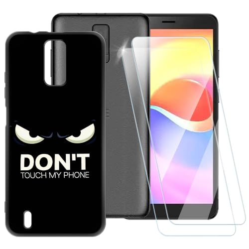 ESACMOT Don't Touch Pattern Schutzhülle kompatibel mit ZTE Blade A32 4G + [2er-Pack] Displayschutzfolie aus gehärtetem Glas, stoßfeste Schutzhülle für ZTE Blade A32 4G (5,4 Zoll) von ESACMOT