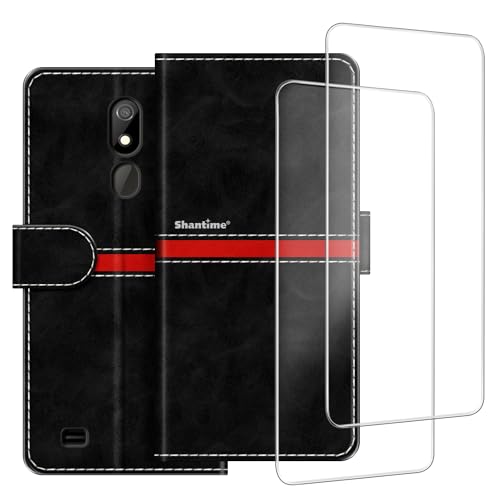 ESACMOT Handyhülle Kompatibel mit Bea-fon M7 Premium + [2 Pack] Displayschutzfolie Glasfolie, Premium Leder Magnet Schutzhülle Case Cover für Bea-fon M7 Lite Premium (5,5 Zoll) Schwarz von ESACMOT