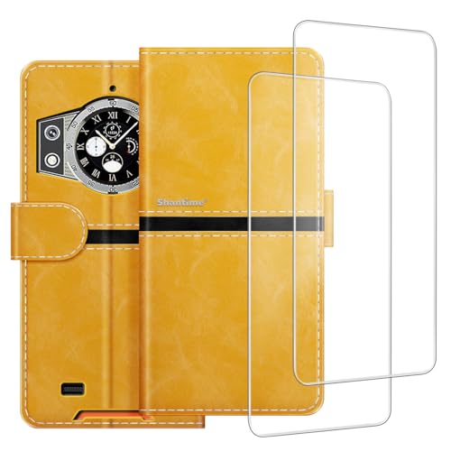 ESACMOT Handyhülle Kompatibel mit Cubot Kingkong Ace 3 + [2 Pack] Displayschutzfolie Glasfolie, Premium Leder Magnetische Schutzhülle Cover für Cubot Kingkong Ace 3 (6,5 Zoll) Gold von ESACMOT