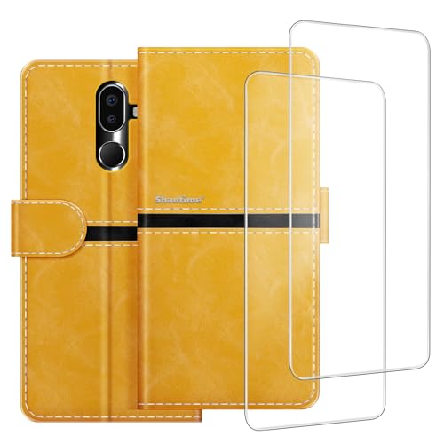ESACMOT Handyhülle Kompatibel mit Cubot X18 Plus + [2 Pack] Displayschutzfolie Glasfolie, Premium Leder Magnet Schutzhülle Cover für Cubot X18 Plus (6 Zoll) Gold von ESACMOT