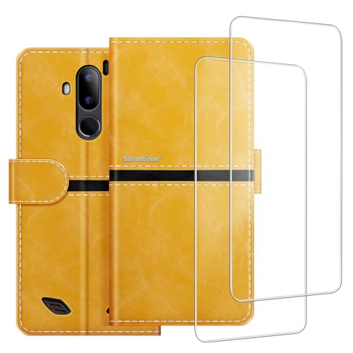 ESACMOT Handyhülle Kompatibel mit Gigaset GX290 + [2 Pack] Displayschutzfolie Glasfolie, Premium Leder Magnet Schutzhülle Case Cover für Gigaset GX290 Plus (6,1 Zoll) Gold von ESACMOT