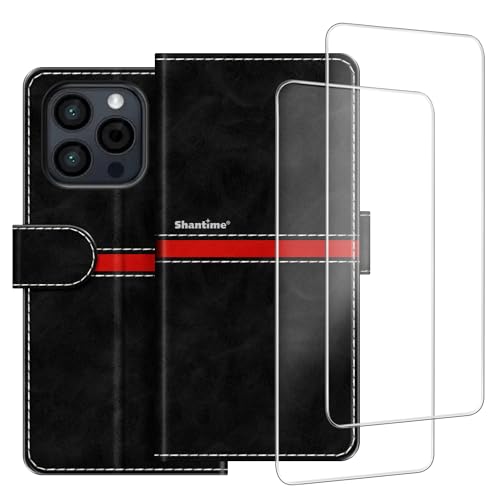ESACMOT Handyhülle Kompatibel mit HOTWAV Note 13 Pro + [2 Pack] Displayschutzfolie Glasfolie, Premium Leder Magnetische Schutzhülle Cover für HOTWAV Note 13 Pro (6,6 Zoll) Schwarz von ESACMOT