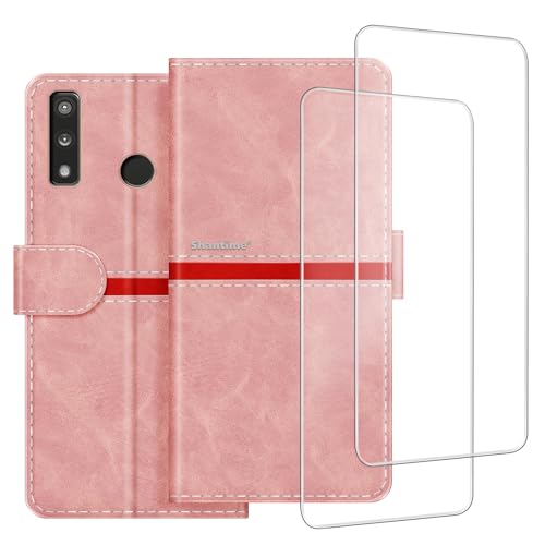 ESACMOT Handyhülle Kompatibel mit Murena Teracube 2e + [2 Pack] Displayschutzfolie Glasfolie, Premium Leder Magnetische Schutzhülle für Murena Teracube 2e (6,1 Zoll) Rosa von ESACMOT