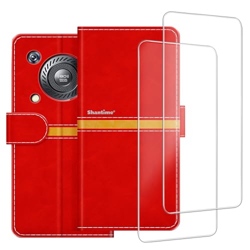 ESACMOT Handyhülle Kompatibel mit Oukitel WP36 + [2 Pack] Displayschutzfolie Glasfolie, Premium Leder Magnetische Schutzhülle Cover für Oukitel WP36 (6,5 Zoll) Rot von ESACMOT