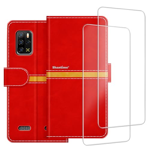 ESACMOT Handyhülle Kompatibel mit Ulefone Armor 12 5G + [2 Pack] Displayschutzfolie Glasfolie, Premium Leder Magnet Schutzhülle Case Cover für Ulefone Armor 12S (6,5 Zoll) Rot von ESACMOT