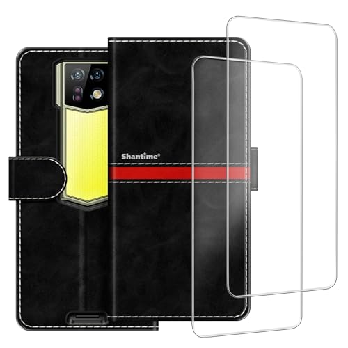 ESACMOT Handyhülle Kompatibel mit Ulefone Armor 24 + [2 Pack] Displayschutzfolie Glasfolie, Premium Leder Magnet Schutzhülle Case Cover für Ulefone Armor 24 (6,8 Zoll) Schwarz von ESACMOT