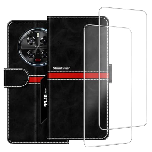 ESACMOT Handyhülle Kompatibel mit Ulefone Armor Mini 20T Pro + [2 Pack] Displayschutzfolie Glasfolie, Leder Magnet Schutzhülle Case Cover für Ulefone Armor Mini 20T Pro (4,7 Zoll) Schwarz von ESACMOT