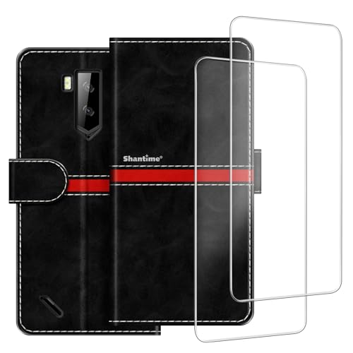 ESACMOT Handyhülle Kompatibel mit Ulefone Armor X3 + [2 Pack] Displayschutzfolie Glasfolie, Premium Leder Magnet Schutzhülle Case Cover für Ulefone Armor X5 (5,5 Zoll) Schwarz von ESACMOT