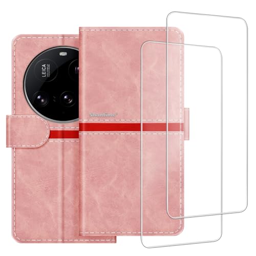 ESACMOT Handyhülle Kompatibel mit Xiaomi Mi 15 Ultra + [2 Pack] Displayschutzfolie Glasfolie, Leder Magnet Schutzhülle Case Cover für Xiaomi Mi 15 Ultra (17.1 cm) Rosa von ESACMOT